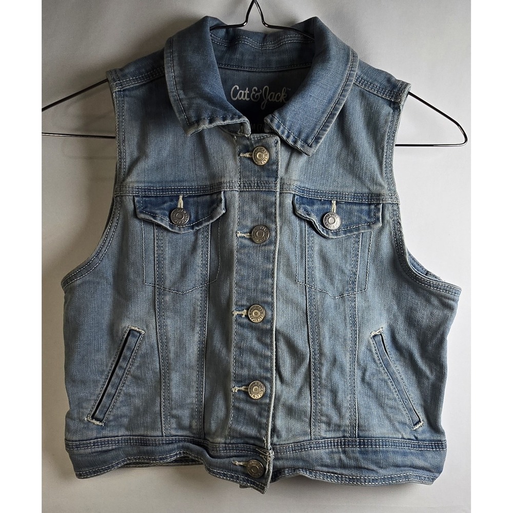 Cat & Jack Denim Vest Girls Size 7/8 Light Wash Stretch Western Rodeo